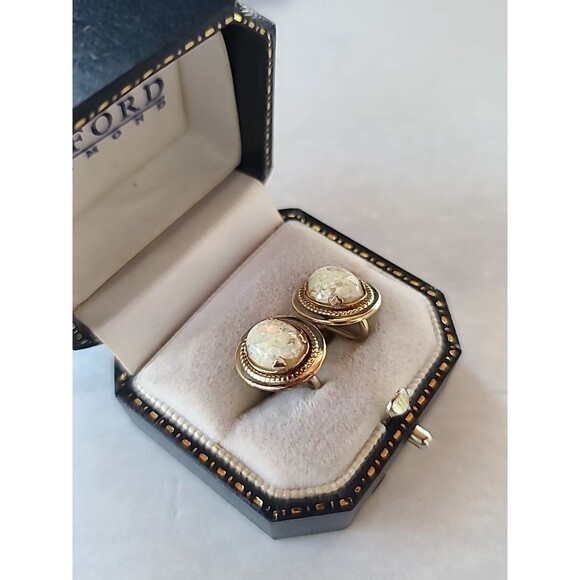 Amco 14K Gold Filled Floating Opal Screwback Earrings Vintage - Picture 4 of 10